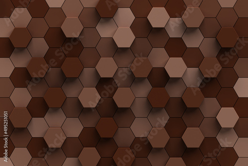 チョコレート色の6角形パターンの3Dイラスト