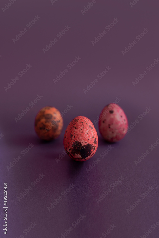 Easter quail eggs on purple background Easter quail eggs on purple background