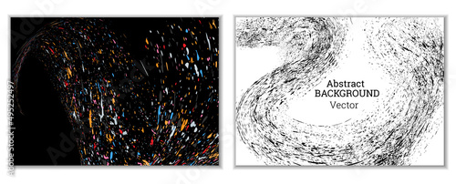 Multicolored paint splashes, smears, dust particles and debris are carried by the wind. A set of two templates. Design template for the design of banners, posters, booklets, covers, magazines. EPS 10