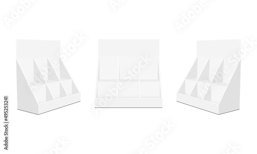 Pos Cardboard Display Boxes With Shelves, Isolated on White Background. Vector illustration