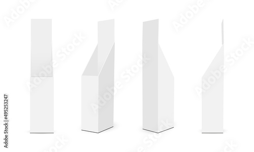 Floor Cardboard Display Stand With Various Views, Isolated on White Background. Vector Illustration