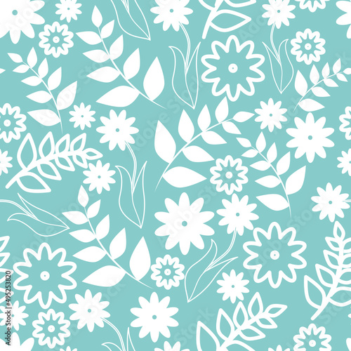 seamless floral pattern of silhouettes in white on a colored background