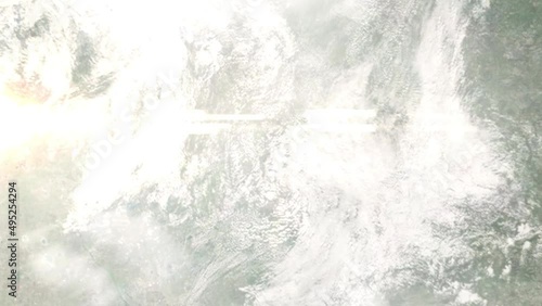 Wallpaper Mural Earth zoom in from outer space to city. Zooming on Tomsk, Russia. The animation continues by zoom out through clouds and atmosphere into space. Images from NASA Torontodigital.ca