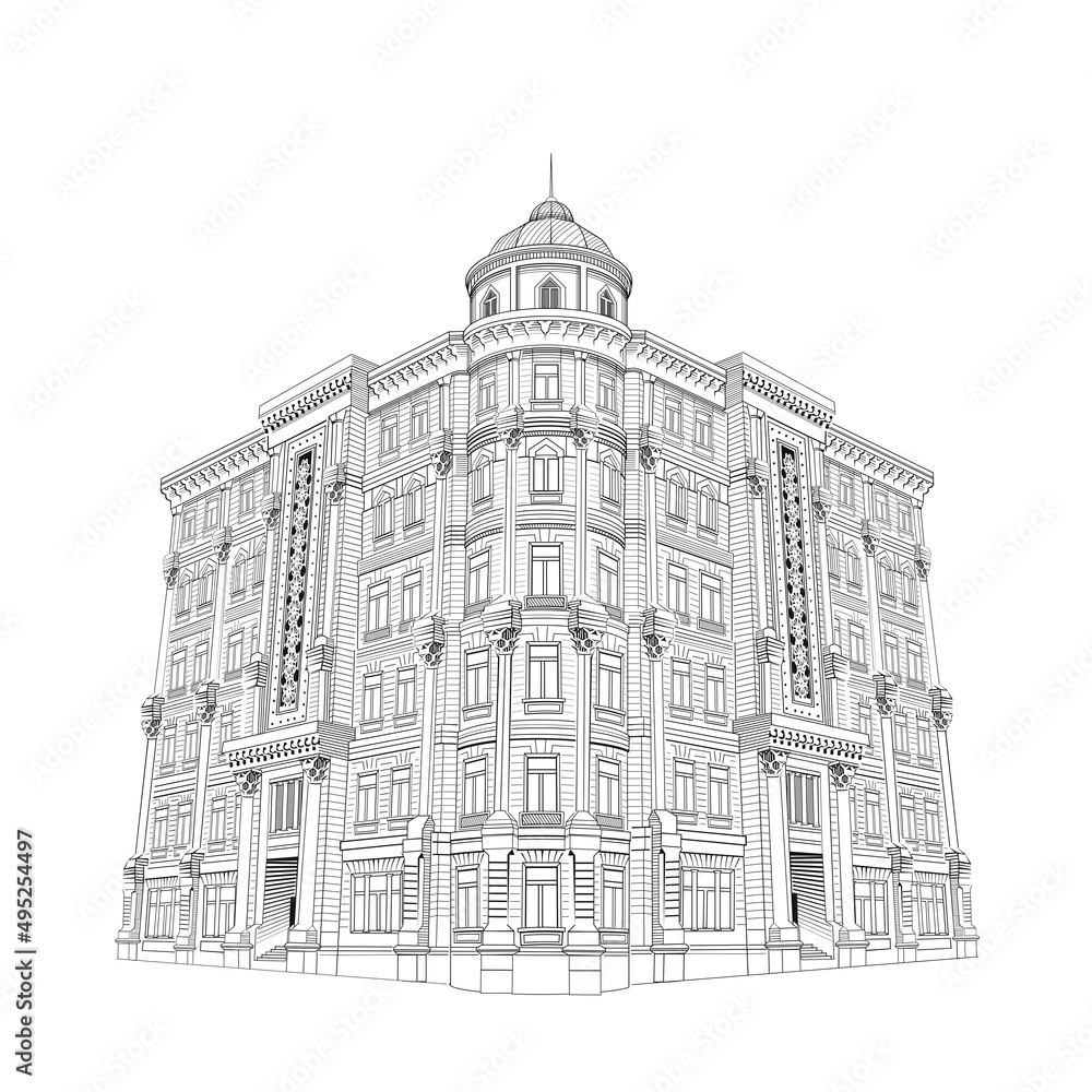 Baku, Azerbaijan. Vector outline illustration