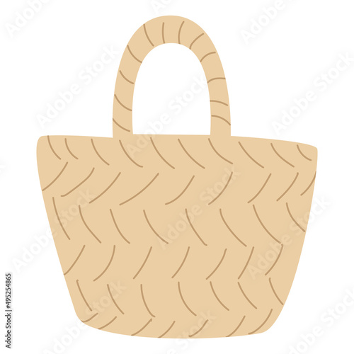 brown straw shopping bag. Reusable shopping bag. Eco-bag for groceries. Vector.