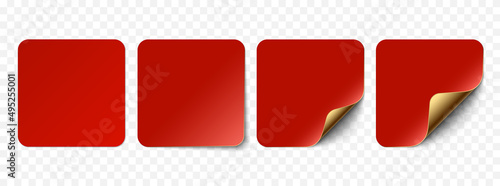 Vector red realistic paper stickers, sell tags on transparent background