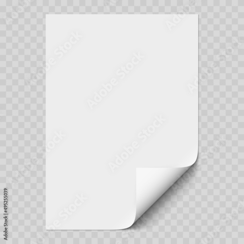 Vector white realistic paper page mockup with white corner curled.