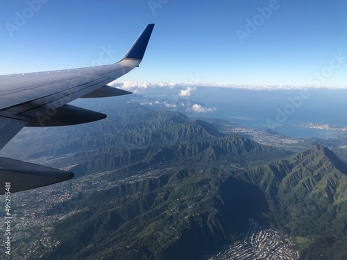 Airplane wing and earth view