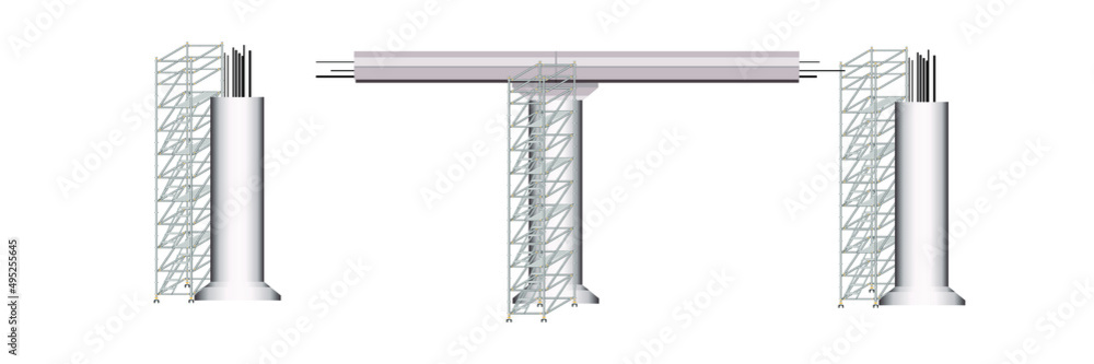 scaffolding white background used in bridge construction area. Stock