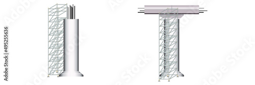 scaffolding white background used in bridge construction area.