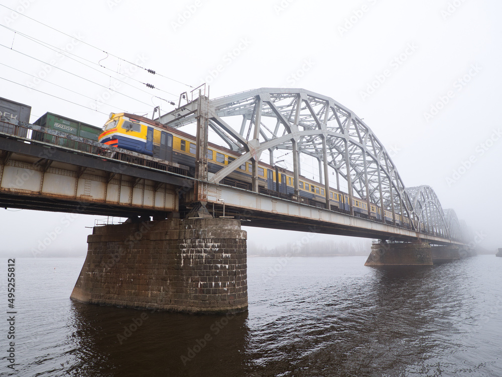 Obraz premium Trains passing over 