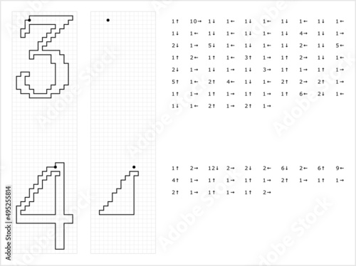 Number Three Four Graphic Dictation Drawing M_2203001