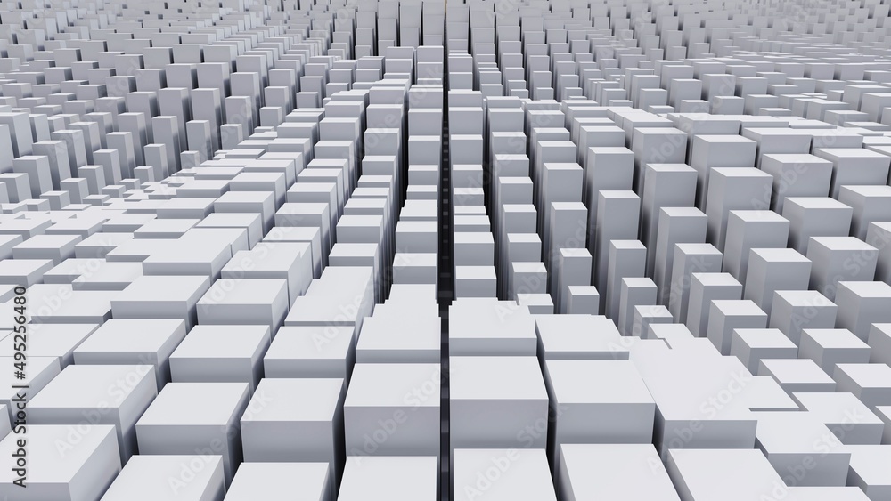 abstract background of random white cube block wave pattern, 3D illustration rendering abstract background of random white cube block wave pattern, 3D illustration rendering