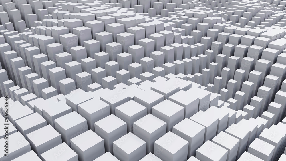 abstract background of random white cube block wave pattern, 3D illustration rendering abstract background of random white cube block wave pattern, 3D illustration rendering