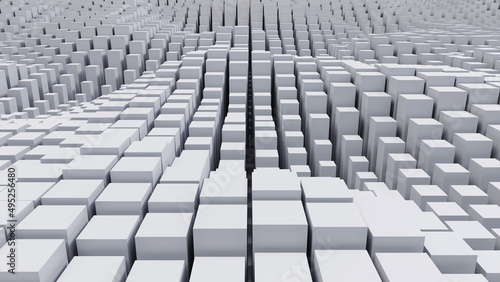 abstract background of random white cube block wave pattern  3D illustration rendering