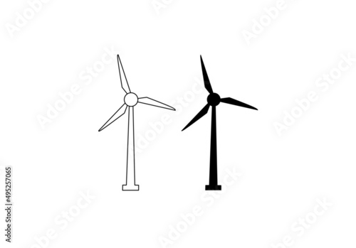 silhouette outlinr wind turbine icon set isolated on white background