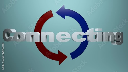 The write CONNECTING on blue background, with blue and red arros - 3D rendering illustration photo