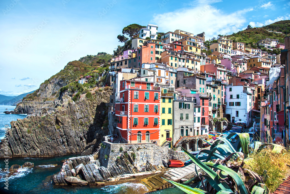 Wonderful cityscape with colored houses in Riomaggiore, Cinque Terre, Italy. Amazing places. A popular vacation spot.