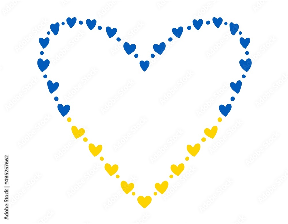 Hand drawn Flag of Ukraine heart. Blue and yellow colors. Ukraine war symbol. Vector illustration isolated on a white background