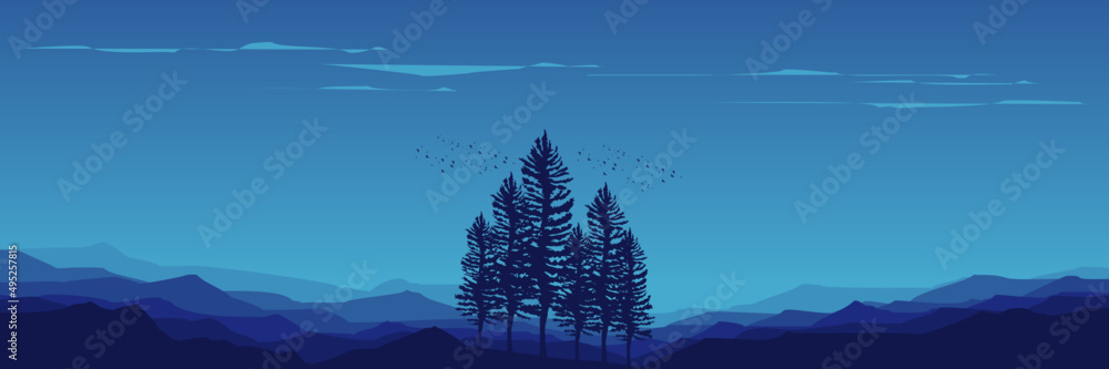 Mountain landscape flat design vector silhouette good for  banner, background, wallpaper, backdrop, tourism, and design template