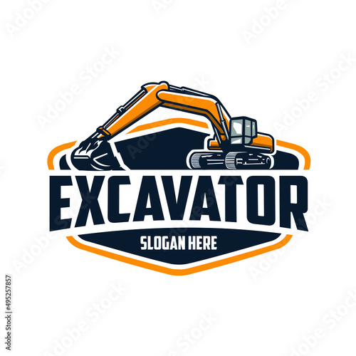 Excavator company emblem logo vector isolated. Best for land and construction related business