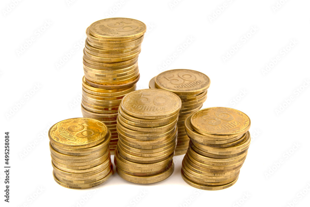 Ukrainian coin stack isolated on a white Ukrainian coin stack isolated on a white