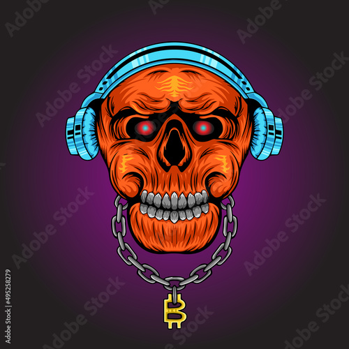 Skull with bitcoin chain necklace design