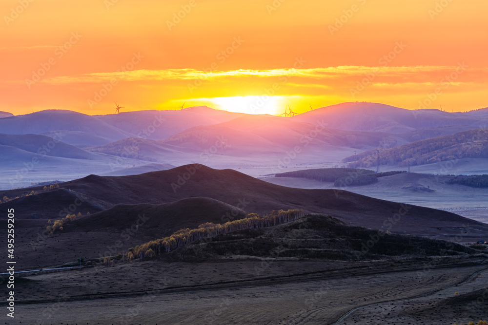 Beautiful natural landscape in Ulan Butong grassland, Inner Mongolia, China. Colorful grassland and mountain scenery in autumn season. Beautiful natural landscape in Ulan Butong grassland, Inner Mongolia, China. Colorful grassland and mountain scenery in autumn season.