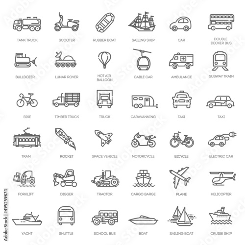 Transport, vehicle and delivery elements - minimal thin line web icon set