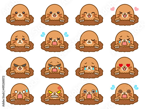かわいいモグラのイラスト素材セット＿ベクター