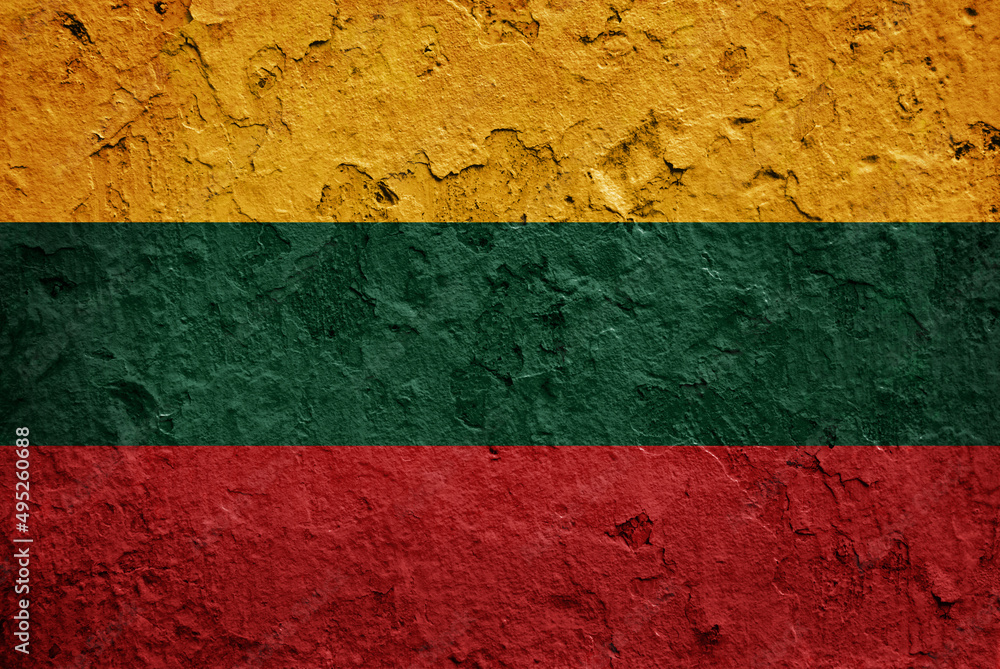 Flag of Lithuania on dirty crashed wall surface