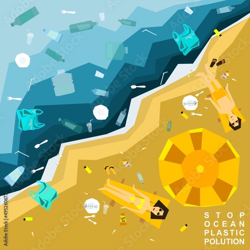World oceans day, World Environment Day, Earth day, World Maritime Day concept vector illustration. Stop plastic pollution. Keep the oceans clean. Save the marine life. Stop creating trash mutants