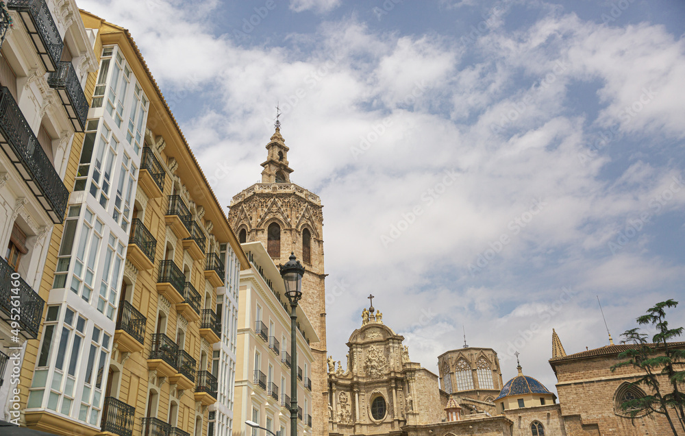 The bell tower, El Micalet and Valencia Cathedral, Plaza de la Reina in Valencia