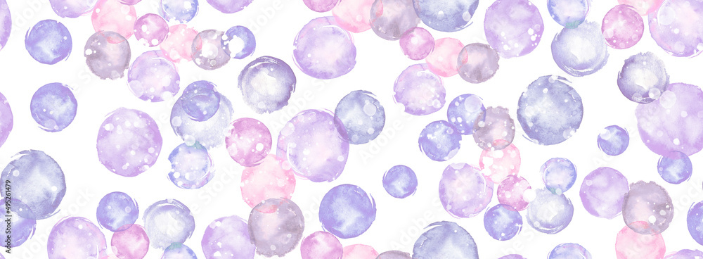 Watercolor light blue bubbles isolated on white background.Watercolor seamless background. Colorful confetti, cracker, balls, soap bubbles.abstract background. round abstract spot. Watercolor splash