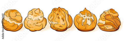 Group of profiteroles. Vector illustration isolated on white background.
