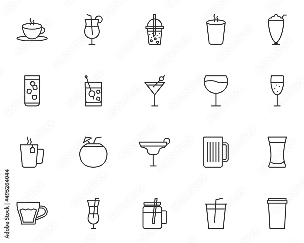 set of drinks line icons, beverage set of drinks line icons, beverage