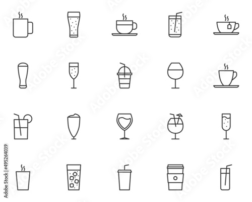 set of drinks line icons, beverage
