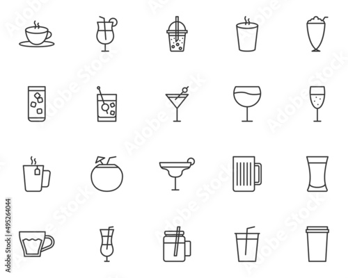 set of drinks line icons, beverage