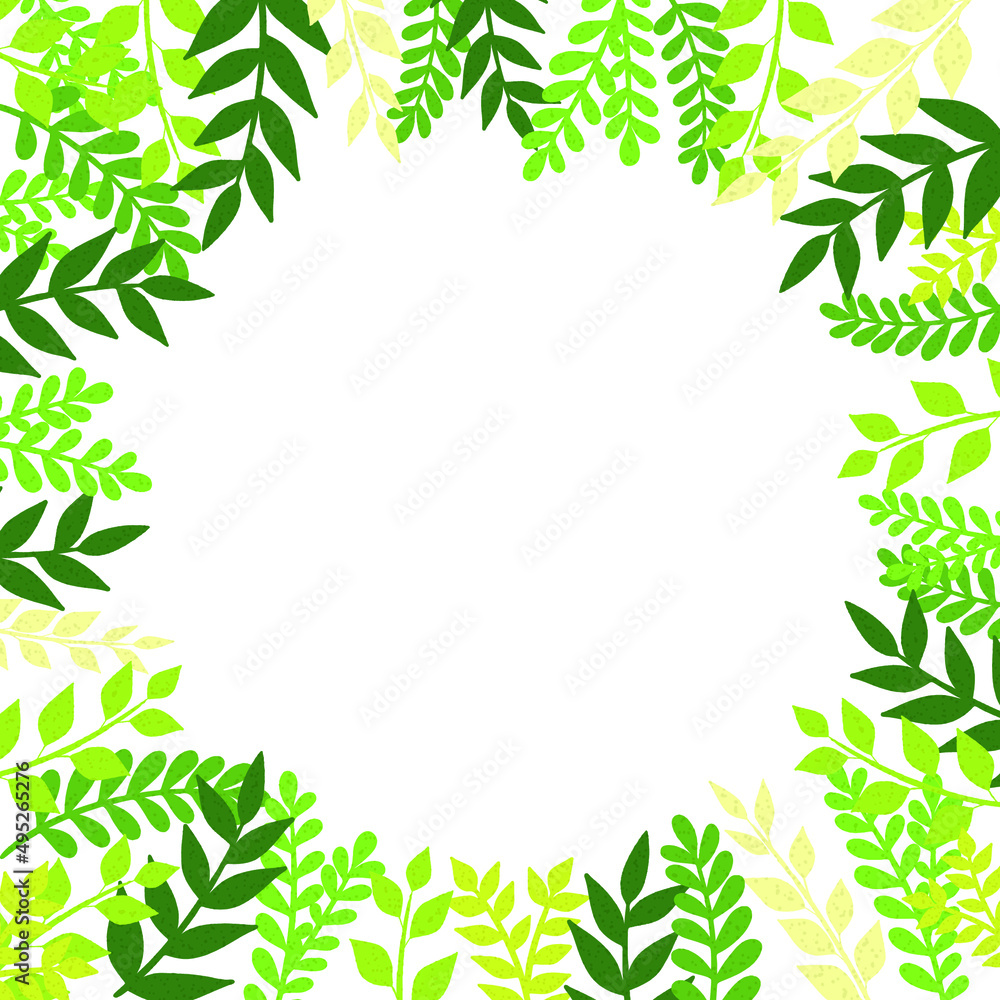 Greenery leaves in spring garden frame vector for decoration on nature and organic product.