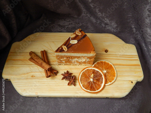 piece of caramel cake with spices photo