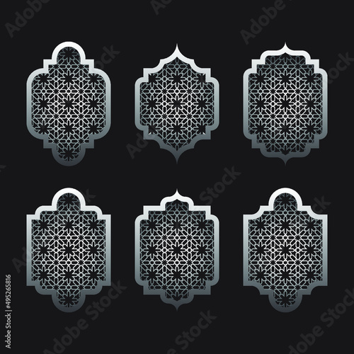 Arabic window set. Islamic frame with pattern background.