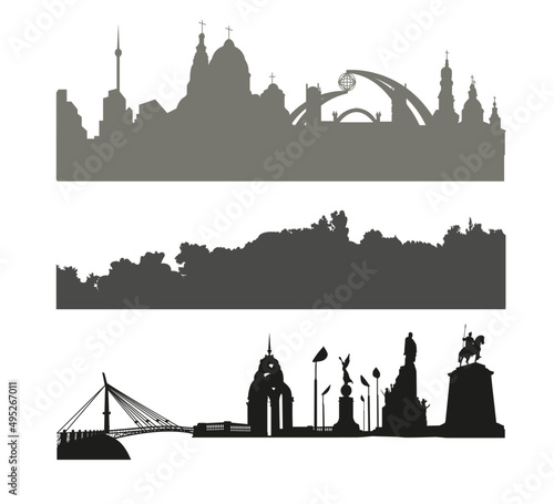 Silhouettes of the sights of Kharkiv Ukraine