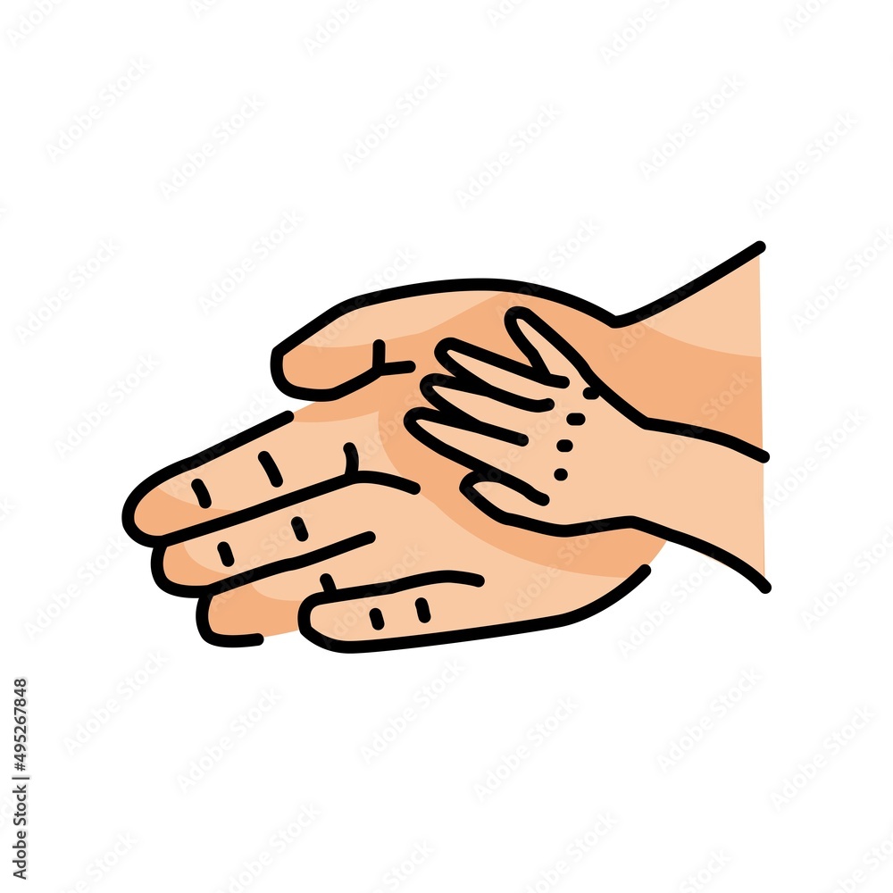 Hand holding hand a child's hand color line icon. Pictogram for web page Hand holding hand a child's hand color line icon. Pictogram for web page