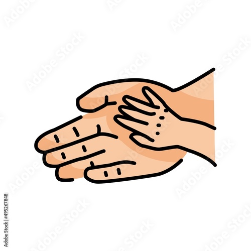 Hand holding hand a child's hand color line icon. Pictogram for web page