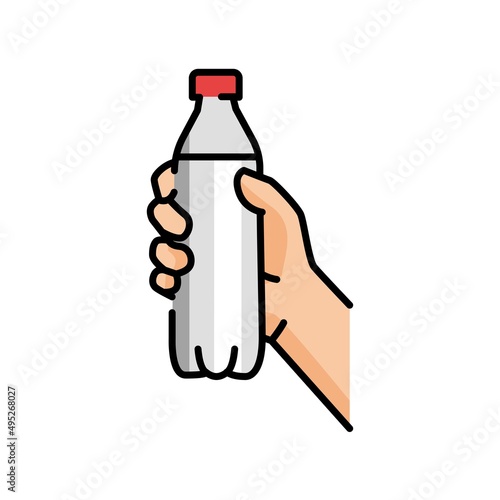 Hand holding bottle of water color line icon. Pictogram for web page