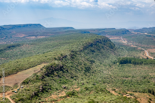 Aerial view of a shrub-covered ridge of the Great Rift Valley southwest of Nairobi, Kenya, East Africa