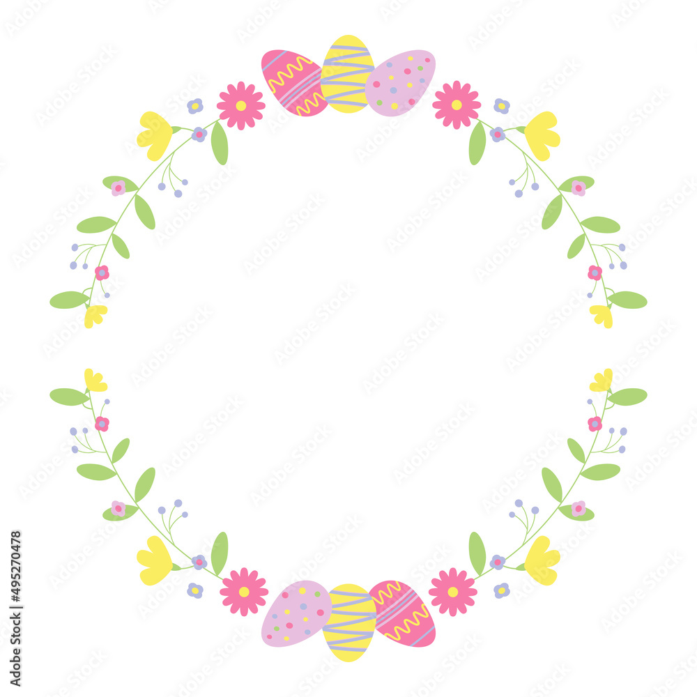 Circle frame with Easter holiday decoration. Easter eggs vector illustration.