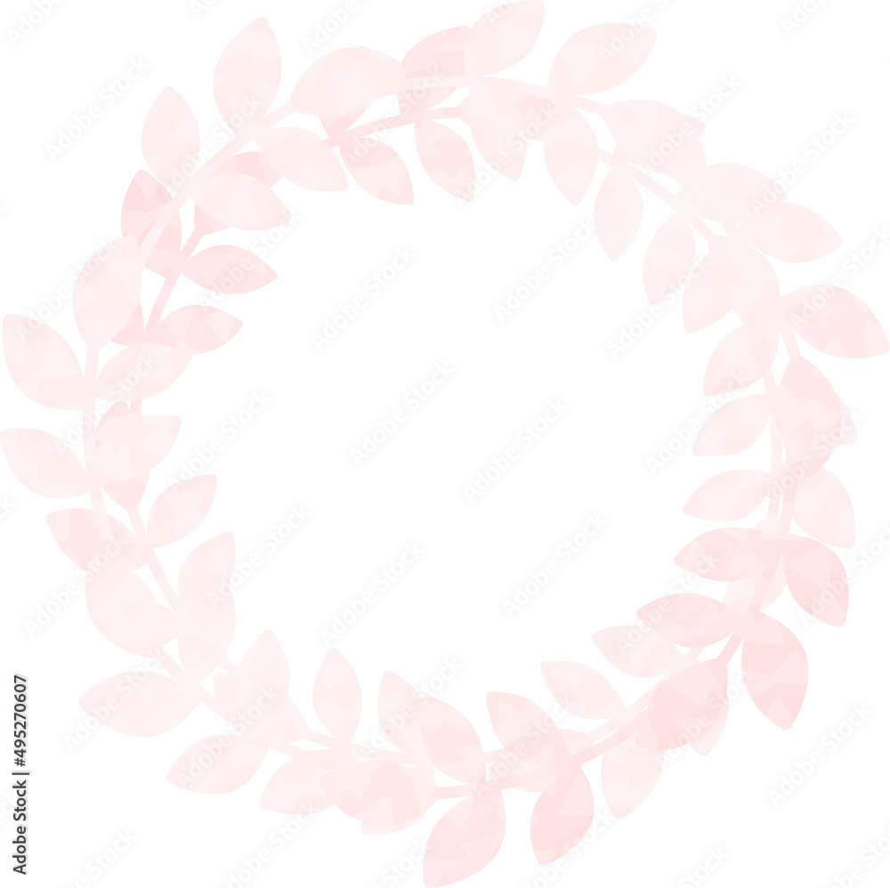 円形のフレーム　葉のリース　ピンク