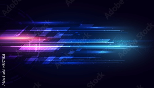 Modern abstract high-speed technology movement. Dynamic motion light green trails with motion blur effect on dark background. Futuristic, technology pattern for banner or poster design.