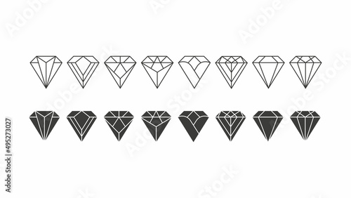 Set of Diamond icon logo vector design concept. Crystal black illustration for jewelry store, marriage event, or business fashion beauty.